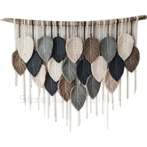Nordic woven colorful feather leaf tapestry finished home stay living room background wall decoration