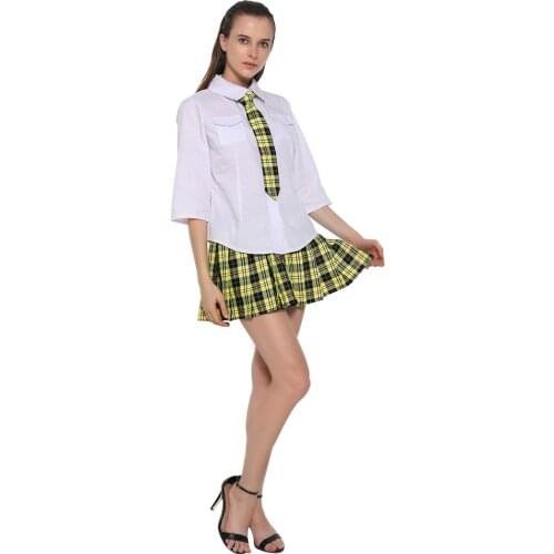 Snailify 90s Retro American Schoolgirl Uniform Costume Women Plaid Skirt Shirt Tie Christmas Halloween Party Fancy Dress