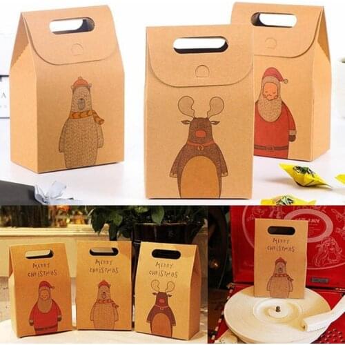 Christmas Gift Box Santa Claus Elk Bear Festival Favor Kraft Paper Candy Box DIY Candy Cookie Xmas Wedding Gift Case Packaging