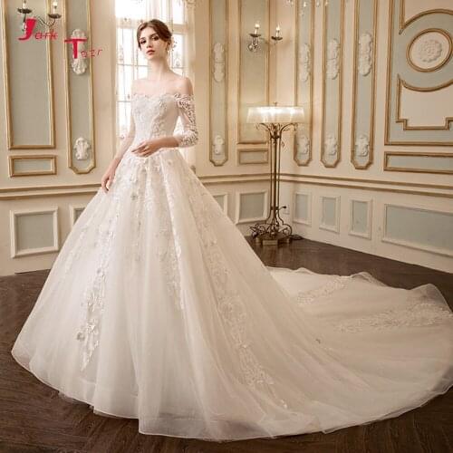 Vintage Ball Gown Wedding Dresses Long Sleeve Vestido de Noiva Princesa Ivory Tulle Robe de Mariage Luxury Bruidsjurken