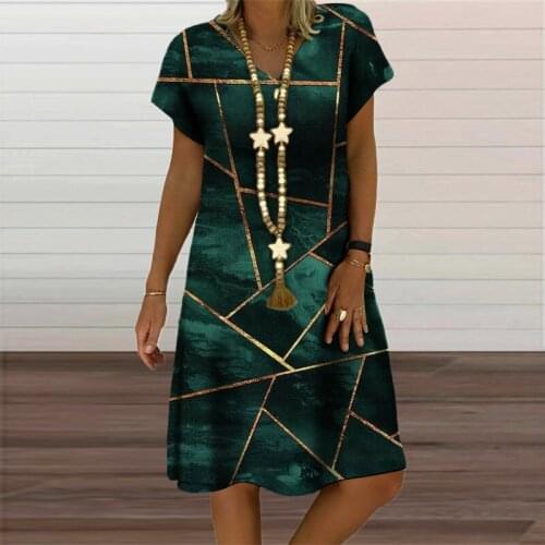 Vintage Geometric Graphic Print Mini Dress for Womens Clothing Summer Autumn 2021 Fashion V-Neck Loose Oversized Casual Dresses