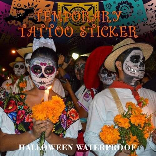 2PC Temporary Tattoo Facial makeup Sticker Special Waterproof Face Day of The Dead Skull Face dress up Halloween Halloween Decor
