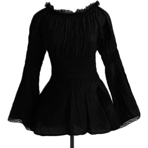 Women Girls Gothic Renaissance Victorian Chemise Shirt Medieval Retro Peasant Wench off shoulder Blouse Resist top Costume