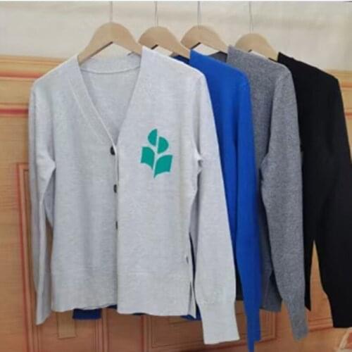 Women V-Neck Knit Sweater Cardigan 2021 New Ladies Single-Breasted Side Split Casual Print Knitwear Tops