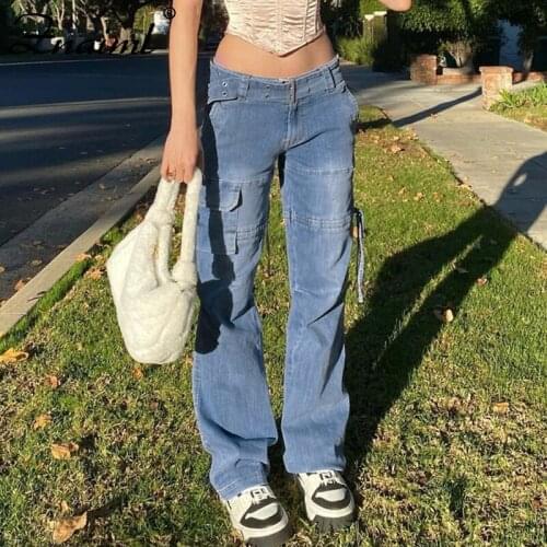 Znaiml Spring Vintage Y2K Cargo Pants Jeans Sashes Ruched Drawstring Women Denim Trousers Street Indie Aesthetic Loose Jeans