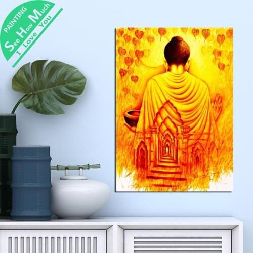1 PieceBuddha Golden Back View HD Printed Canvas Wall Art Posters and Prints Poster Painting Framed Artwork Room Decoration