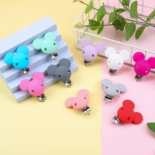 Sunrony 10pcs Mouse Baby Pacifer Clip Perle Silicone Teether Clip DIY Baby Chain Nipple Holder Soother Nursing Teeth Toys
