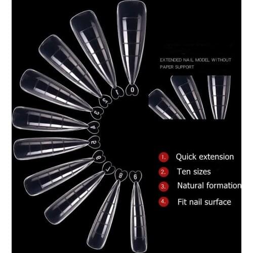 100 Pcs Nail Gel Full Cover Extension Nail Acrylic Fake Nails Dual Forms Extension Finger Quick Building Mold Tips Nail Art Tool