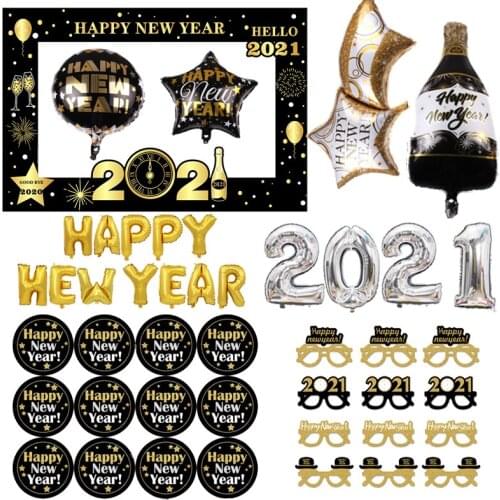 2021 Happy New Year Banner Decoration Number Balloon Paper Glasses Decor New Year Party Home Indoor Layout Supplies xx176