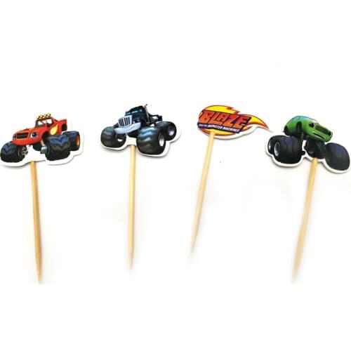 24pcs/lot Birthday Party Decorate Blaze Monster Machines Theme Cupcake Toppers with Sticks Baby Shower Boys Favors Cake Topper