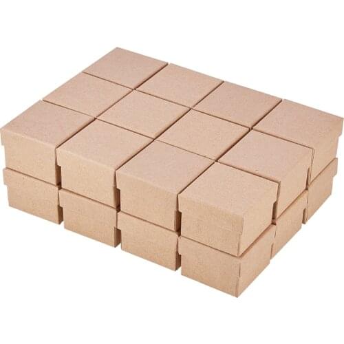 4pcs Square Tan Cardboard Jewelry Boxes with Black Sponge, for Ring Small Jewelry making Packaging Display Gifts Box 5x5x3.2cm