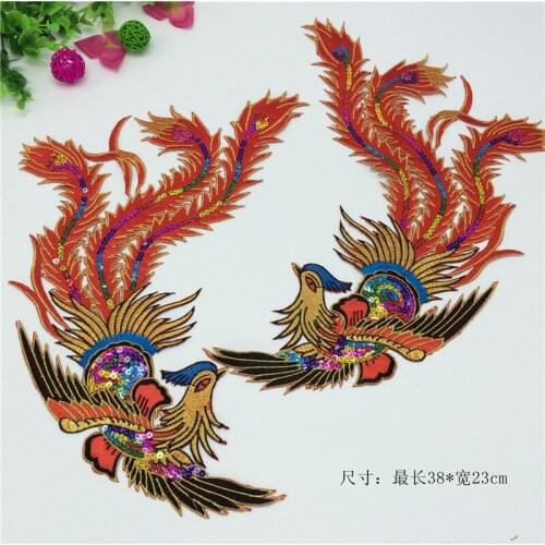 5pairs Patches Diy Decorative Pattern Embroidery Decals Phoenix Accessories For Wedding Dress Stage Decoration Bordado Emblemas