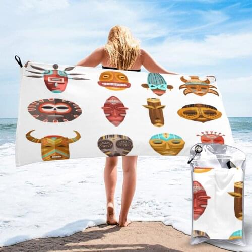 Bathing Towel African Ethnic Tribal Masks Bath Wearable Towel Dress Fast Drying Beach Spa Magical Nightwear Sleeping