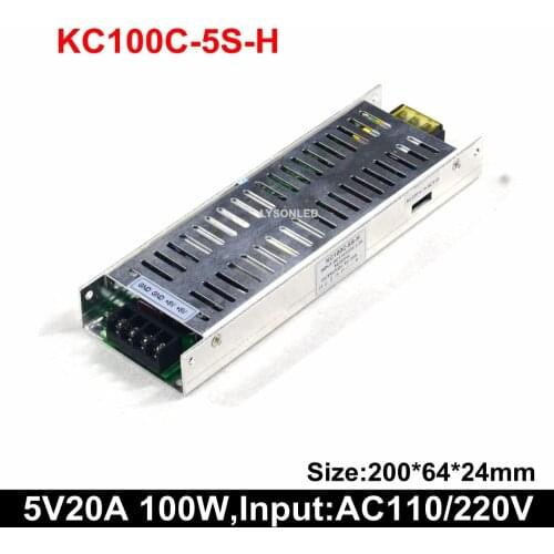 5V 20A 100W LED Scrolling Display Power Supply Support 100-265 VAC Slim PSU (35W 50W 75W Available)