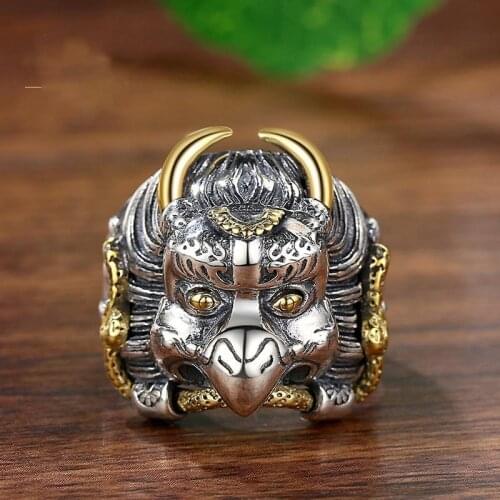 Designer original craftsmanship Dapeng spreading wings opening adjustable ring personality retro mens jewelry