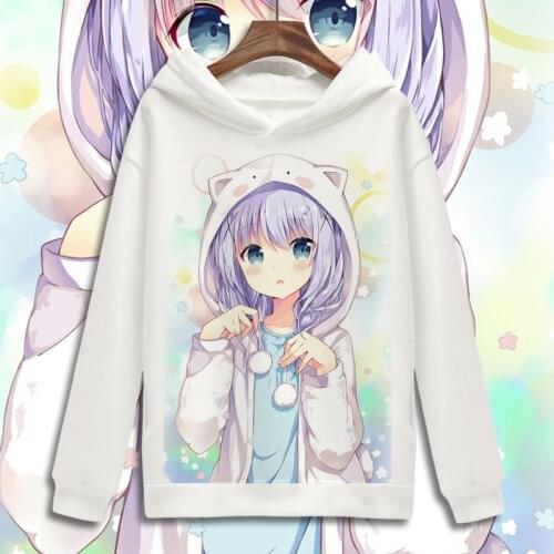 Is the order a rabbit? Cosplay Hoodie Kafuu Chino Cartoon Print Fleece Sweatshirt Hoodies Pullover Top Clothes Costume Hoody