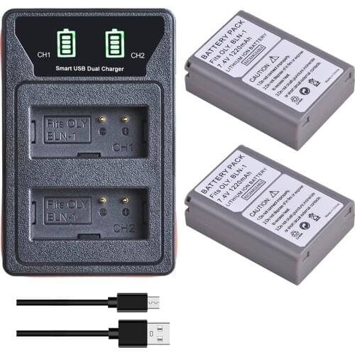 2x BLN-1 PS BLN1 PS-BLN1 Battery + LED Built-in USB Dual Charger for Olympus OM-D E-M1 E-M5 Mark II PEN-F E-P5 EM1 EM5 PENF EP5