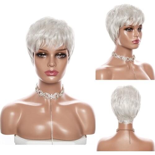 GRES White Wig with Bangs Female Short Bob Wigs for White Women Synthetic Cosplay Wig High Temperature Fiber Straight Hair