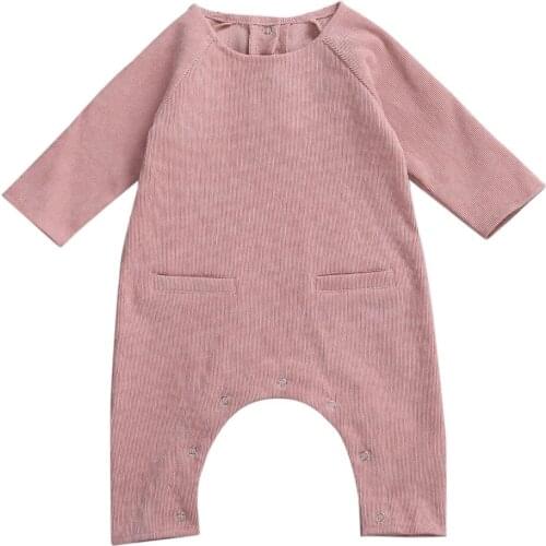 Newborn Baby Girls Boys Long Sleeve Romper Jumpsuit Infant Toddler Baby Autumn Spring Fashion Solid Button Long Pants 0-24M