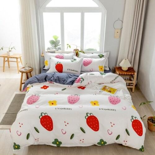 Kawaii Pink & Red Strawberry Bedding Set Comforter Cover Bed Sheet Pillowcase Bed Linens for Kids Girl Twin Full Queen King Size