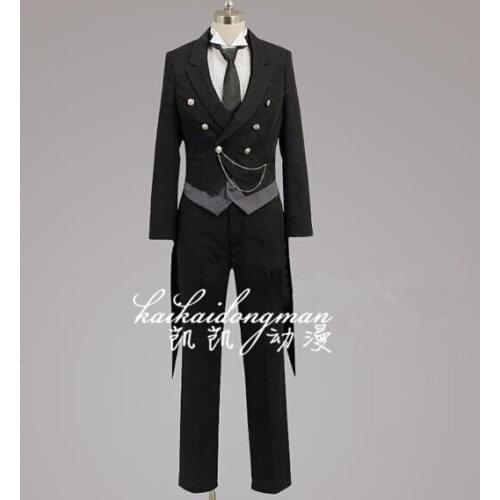 2016 Black Butler Kuroshitsuji Sebastian Michaelis Swallow-tailed Coat Uniform Outfit Anime Cosplay Costumes