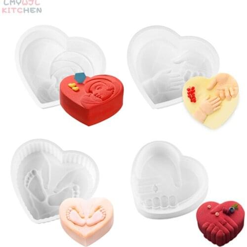 Creative heart-shaped mousse cake mold Mother and baby handle image French cake tray DIY baking mold Cake decoration tools