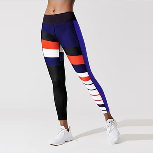 Colors Stripe Pattern Printed Leggings Casual Sporting Women Push Up Elastic Slim Leggings For Female