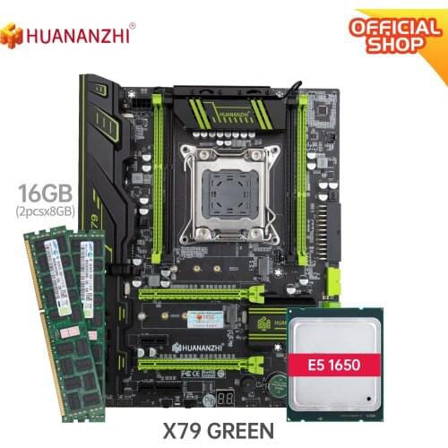 HUANANZHI X79 GREEN 2.49V3.1 X79 motherboard with Intel XEON E5 1650 with 2*8G DDR3 RECC memory combo kit set NVME SATA USB3.0
