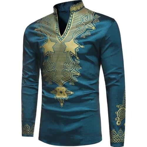Fashion Men African Clothes 2020 Brand African Dashiki Print Mandarin Collar Dress Shirt Men Streetwear Casual African Clothing