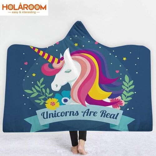 Cartoon Unicorn Pattern Hooded Blanket Mandala Printed Polyester Unicorn Tapestry Home Sofa decor Spring/Autumn Throw Blanket