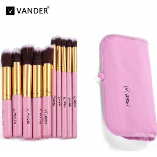 10pcs Pro Makeup Brush Set Powder Foundation Eyeshadow Concealer Cosmetic Brushes Kit Blending Pencil Maquillage Pink Pouch Bag