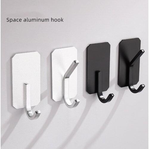 Aluminum Alloy Wall Hook Self Adhesive Sticky Kitchen Home Bathroom Bath Ball Key Bag Coat Hanger Storage Hanging Holder Rack