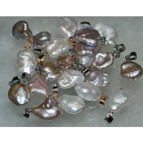 Natural RARE White Purple 10pcs 12 15mm Reborn Keshi Freshwater Pearl Pendents 18KGP pearl jewelry