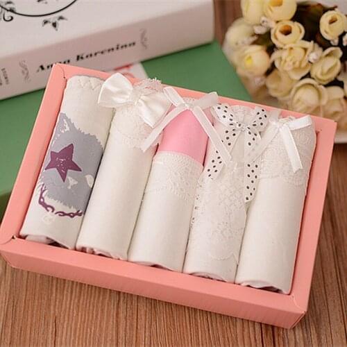 Girls underwear 5pc/bag lace cotton candy Middle waist briefs ladies young girl panties Teenagers 5 style lovely intimate white