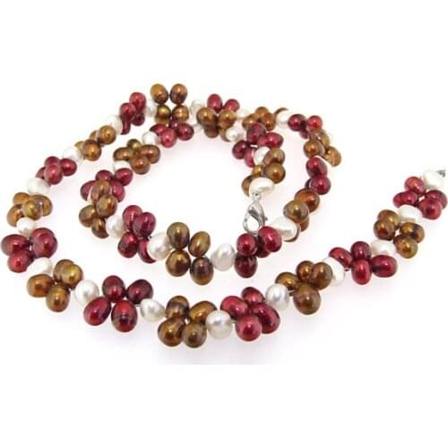 Newest Top Quality Pearl Necklace Red White Coffee Freshwater Cultured Pearl Gem-stone Beads Necklace 20'' Fashion Jewelry