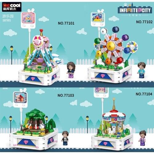 New Decool 77101-10 Amusement Park Pirate Ship Ferris Wheel Carousel Fun Assembled Building Blocks Girl Toys for Gifts