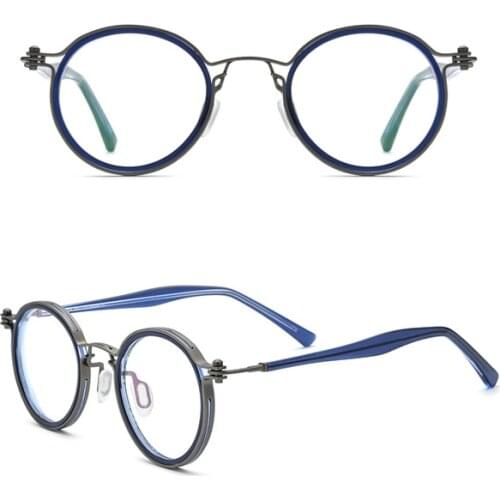 Belight Optical Metal with Acetate Round Shape Prescription Vintage Retro Eyeglasses Spectacle Frame Eyewear 1024