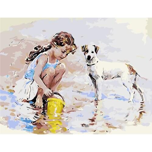 Playing Partner Pictures By Numbers Landscape Paint Canvas Coloring Oil Painting City Handpainted Home Decoration