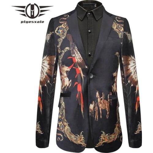Plyesxale 2018 New Design Mens Blazer Jacket Ethnic Velvet Suit Jacket Slim Fit Banquet Party Men Blazer Coat Satge Wear Q439