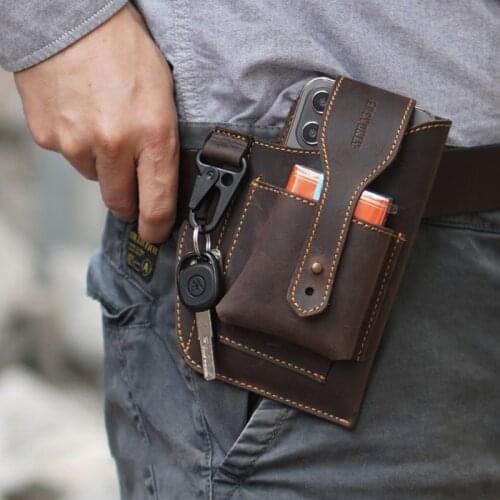 First Layer Cowhide Phone Waist Bag Multi-Functional Renaissance Medieval with/Without Key Ring Vintage Bag