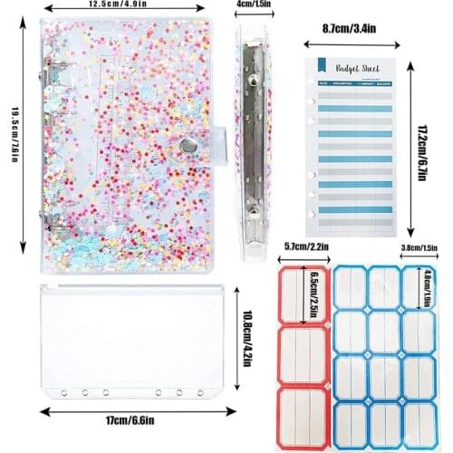 PPYY-Notebook Binder, with 12 Transparent Binder Zipper Pockets,Loose Leaf Pocket, 6-Ring Binder, Cash Budget Envelope Buckle