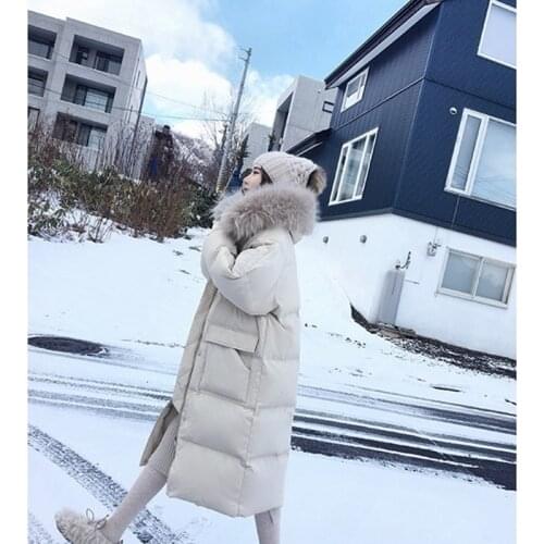 Пуховикженский 2020 New Female Long Loose College Down Jacket Female Big Fur Collar Korean Style Popular Cotton Jacket