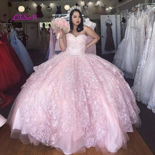 Pink Quinceanera Dress 2021 Sweetheart Appliques Sequined Backless Party Princess Sweet 16 Ball Gown Vestidos De 15 Años