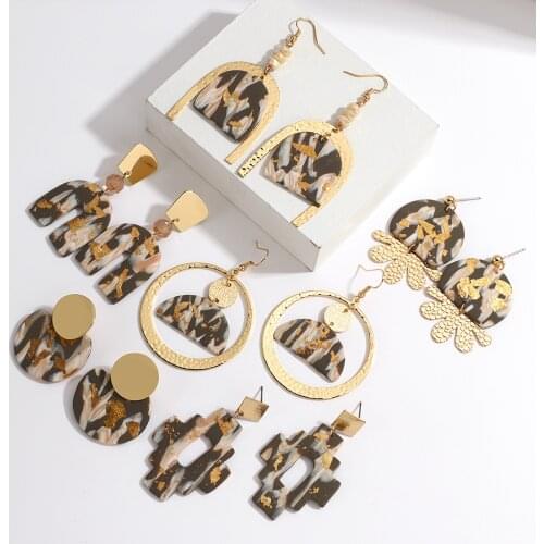 AENSOA Unusual Blooming Print Polymer Clay Drop Earrings 2021 Trendy Geometric Pendant Clay Metal Earrings Irregular Jewelry