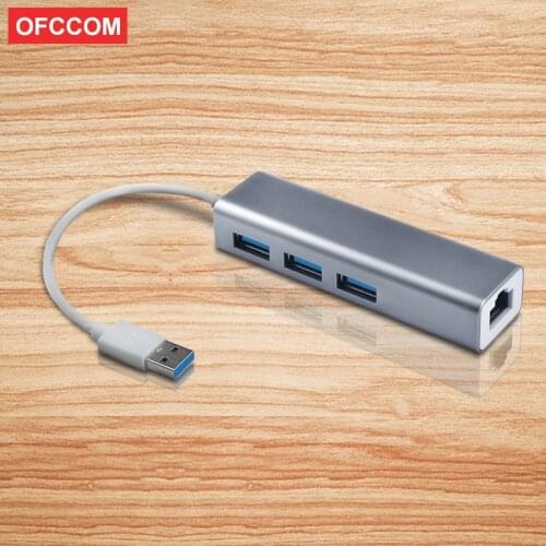 OFCCOM USB Ethernet Adapter with 3 Ports USB 3.0 Hub to RJ45 10/100Mbps Lan Network Card Splitter for Laptop Computer Mac iOS