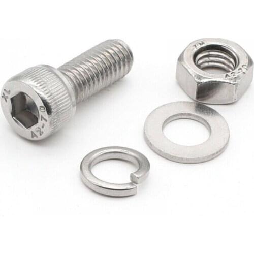 10set M3 M4 304 Stainless Steel Allen Screw Socket Cap Head Bolt Hex Nut Flat Spring Washers DIN912 DIN934 DIN125 DIN127