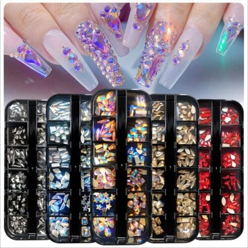 Crystals Flatback Nail Diamond Stone Strass Mixed AB Glass Rhinestones For 3D Nails Art Decorations Supplies Jewelry In Grids