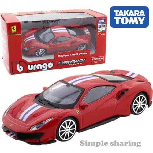 Takara Tomy Tomica Presents Burago Race & Play Series 1:43 488 Pista Car Hot Pop Kids Toys Motor Vehicle Diecast Metal Model