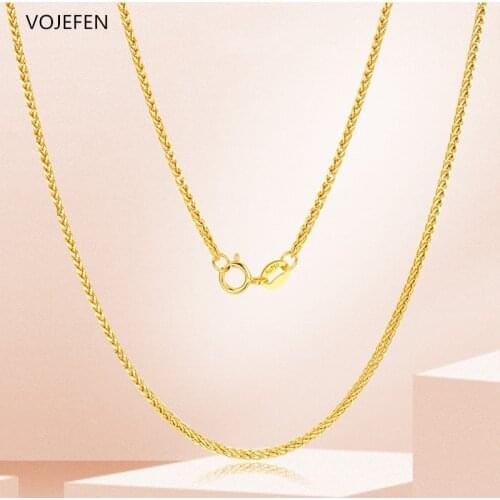 VOJEFEN AU750 18k Real Gold Link Chain Necklace for Women Men, Wheat /Rope /Box Chain Necklace Fine Jewelry