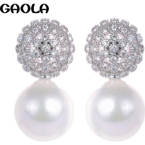 Top Quality Luxury Jewelry Flower Shape AAA CZ Earring Charm Freshwater Pearl Stud Earrings for Woman Hot Sale GLE4714